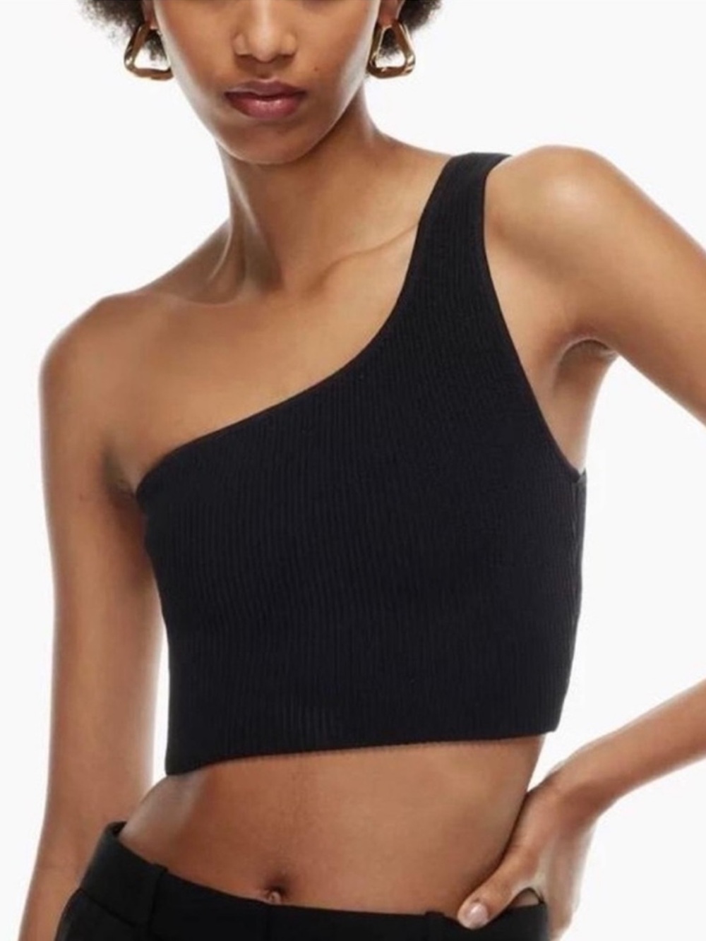 NWOT Aritzia Babaton Sculpt Knit One-Shoulder Black Ribbed Crop Top